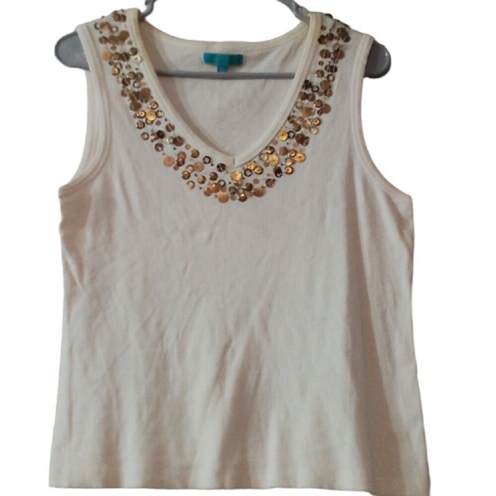 Women's Cable & Gauge Y2K Sleeveless Tank Top With Sequin Front Neck Medium
